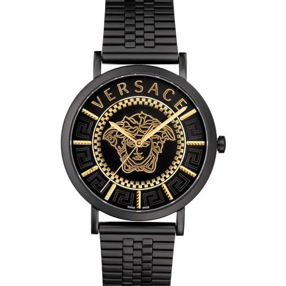 Versace watch 100 authentic. Versace VE8101719 V-Circle Lady white silver black Leather  main image 2
